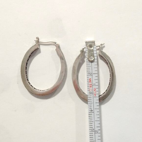 925 Sterling Silver Round Hoop Huggie Earrings Pink Sapphires Marcasites Signed - Picture 12 of 15